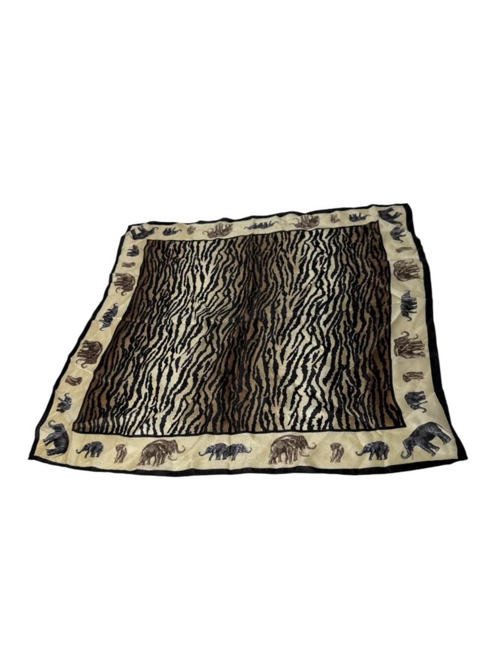 Talbots Silk Scarf 20x20 Zebra Elephant Animal Print Square Safari Maximalist